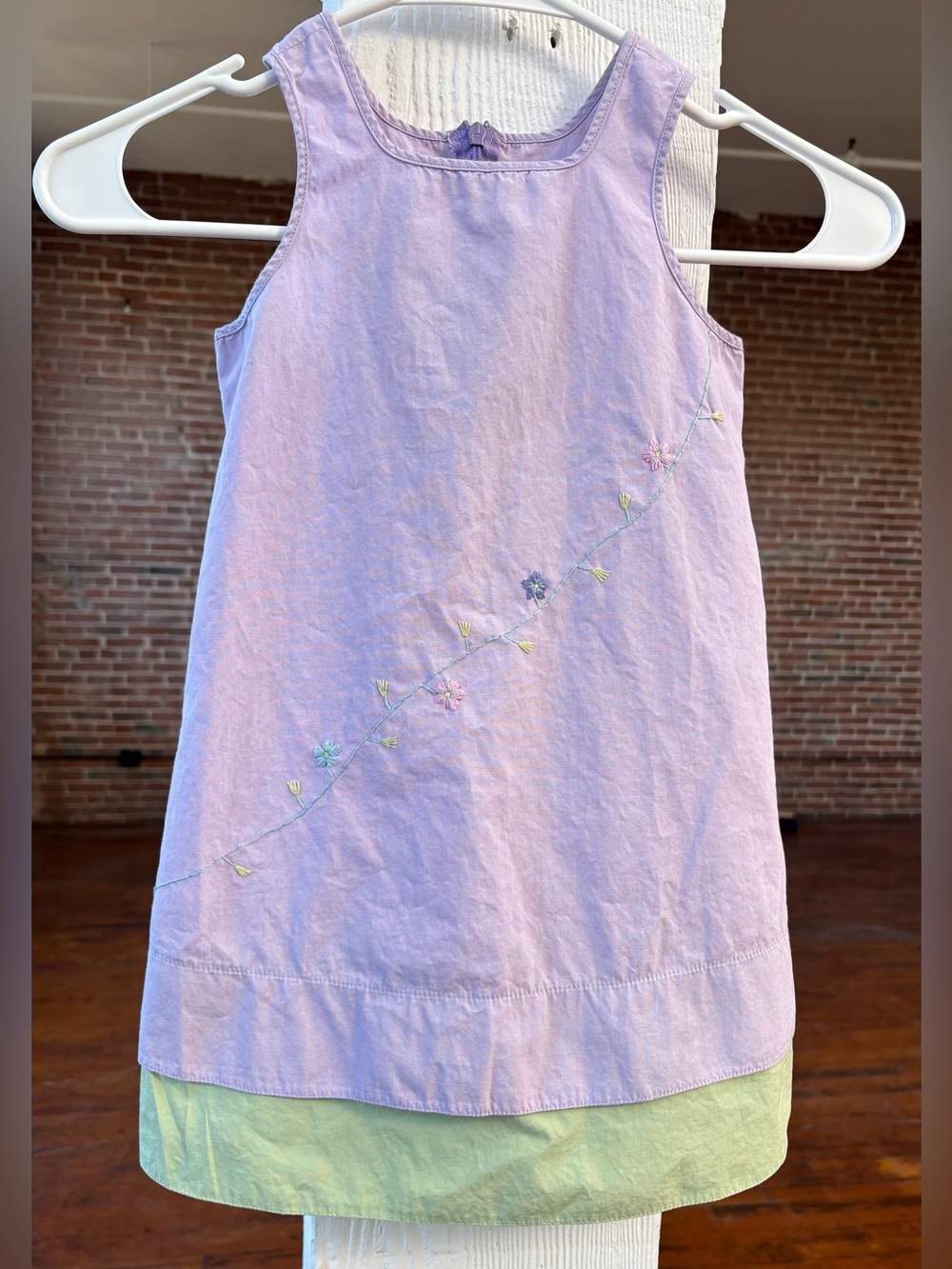 CACHAREL French Floral Shift Dress Lavender Green Embroidered Vintage Cottage